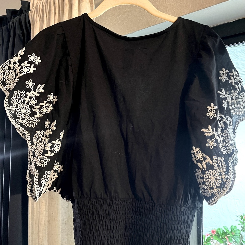 Maeve black and white eyelet crop top.